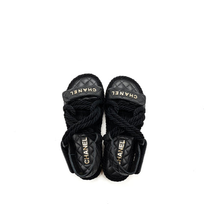 Chanel 21s Size 35 Quilted Letter Sandals Black