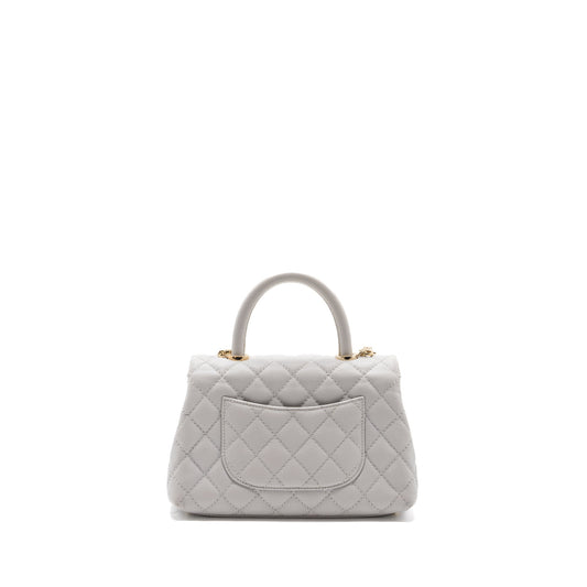 Chanel small coco handle caviar light grey L