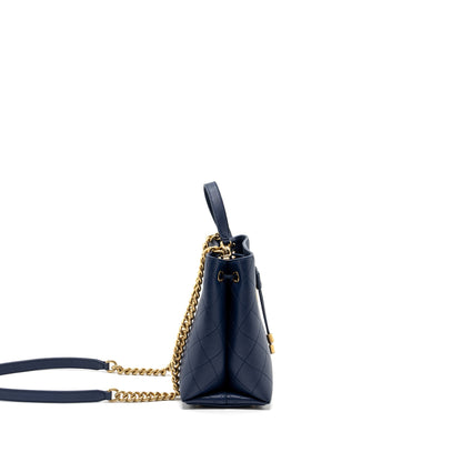 Chanel Top Handle Drawstring Bucket Bag Caviar Navy