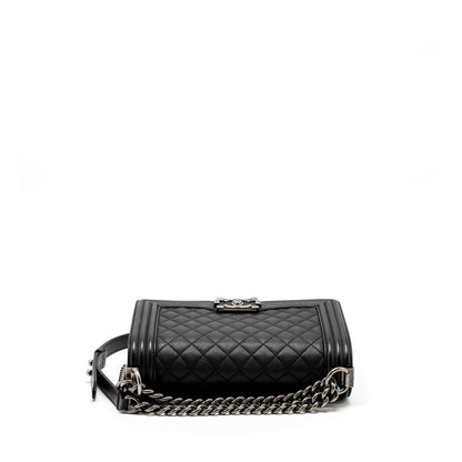 Chanel Medium Boy Bag Grained Calfskin Black Ruthenium Hardware