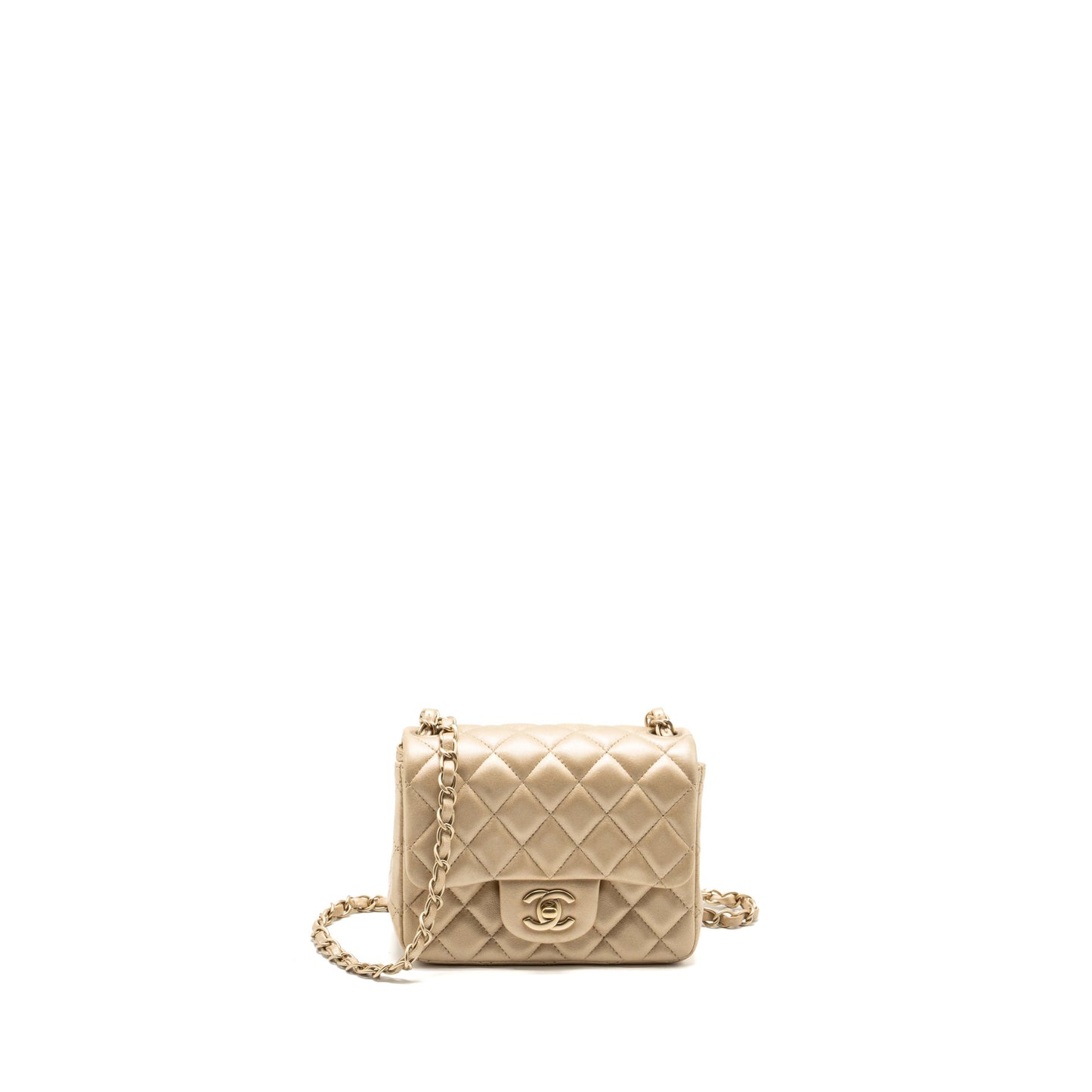 Chanel mini square flap bag lambskin gold
