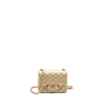 Chanel mini square flap bag lambskin gold