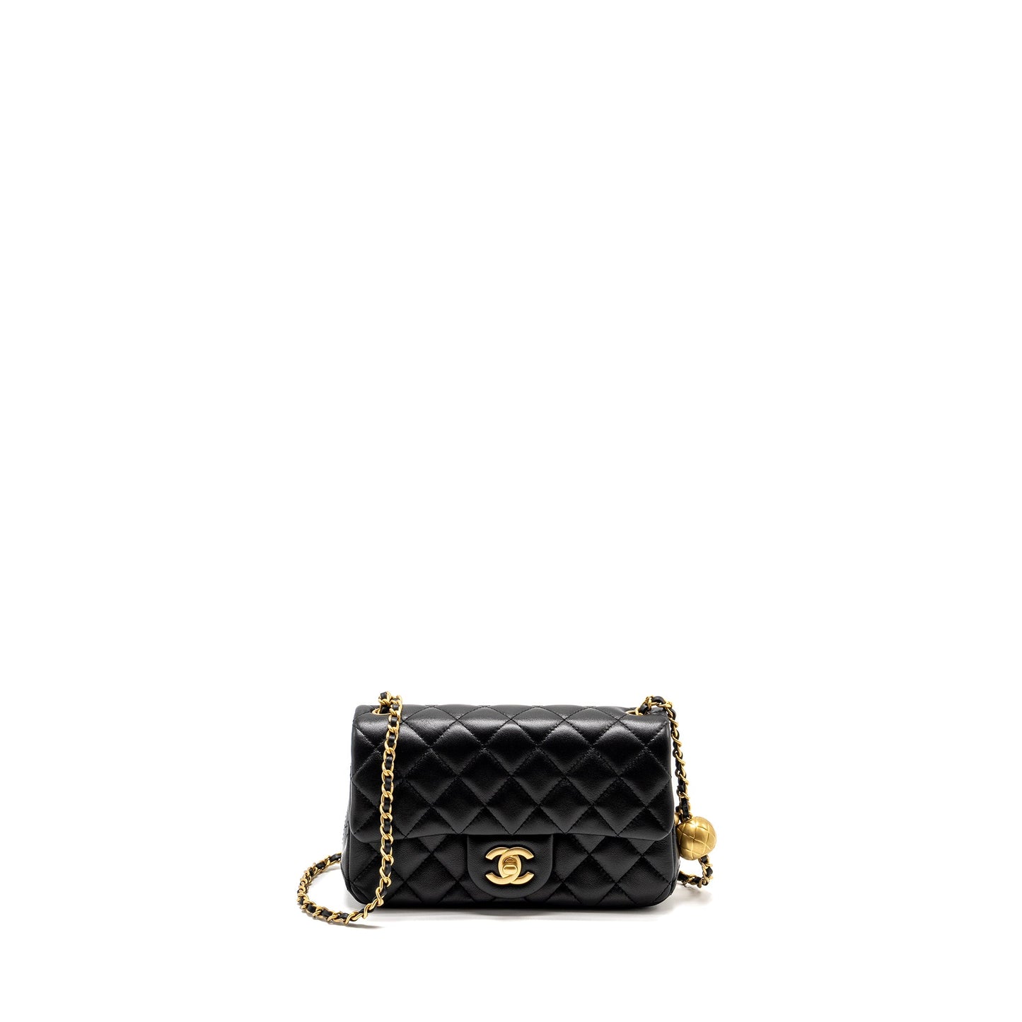 Chanel 24k Pearl Crush Mini Rectangular Flap Bag Shiny Lambskin Black  (microchip)