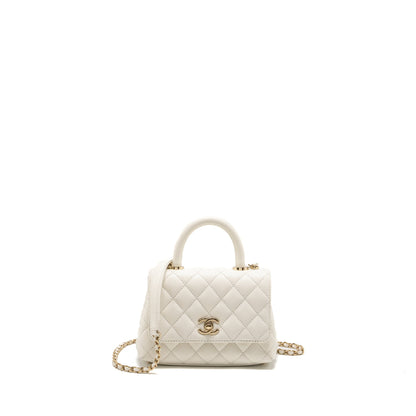 Chanel Mini Coco Handle Caviar White L (Microchip)