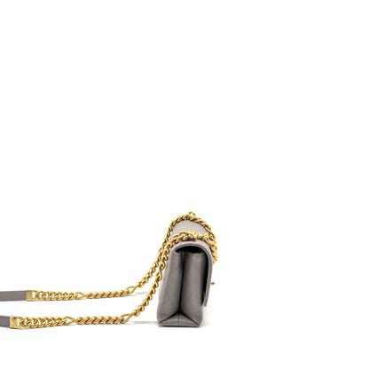 Chanel Mini Quilted Flap Bag With Chain Handle Caviar Grey  (microchip)