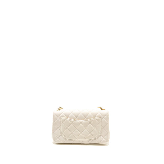 Chanel 23C Pearl Crush Mini Rectangular Flap Bag Lambskin White L (Microchip)