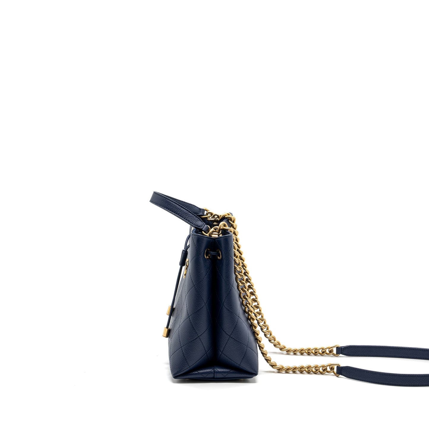 Chanel Top Handle Drawstring Bucket Bag Caviar Navy