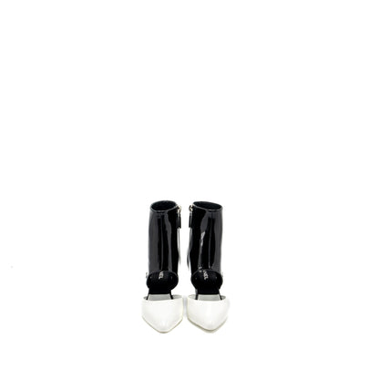 Chanel size 36 ankle boots patent black / white