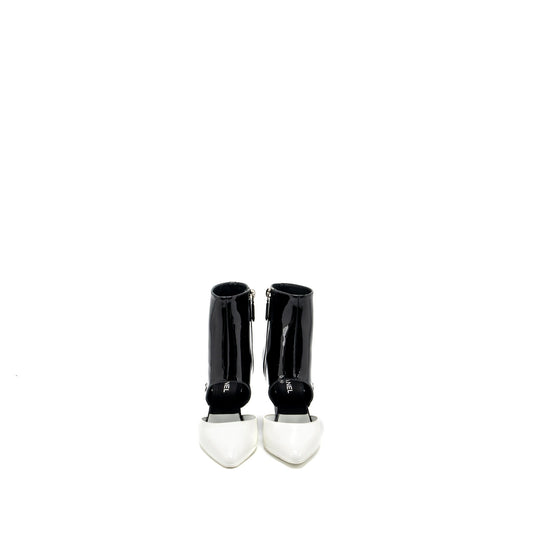 Chanel size 36 ankle boots patent black / white
