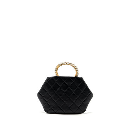 Chanel pearl round handle evening clutch lambskin black  (microchip)