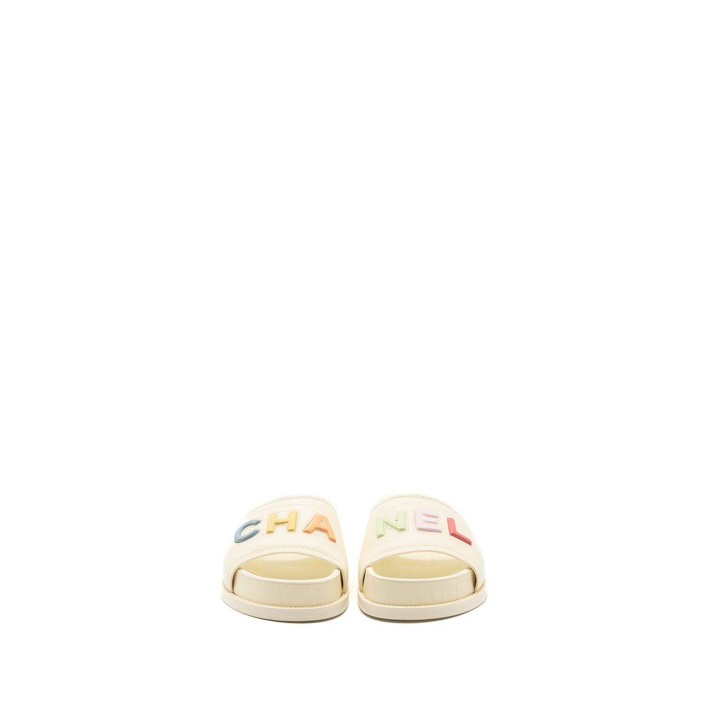 Chanel Size 38 Letter Sandal Leather White/Multicolour