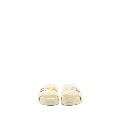 Chanel Size 38 Letter Sandal Leather White/Multicolour
