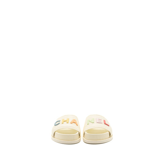 Chanel Size 38 Letter Sandal Leather White/Multicolour