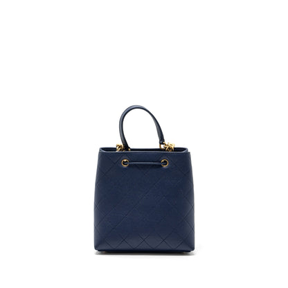 Chanel Top Handle Drawstring Bucket Bag Caviar Navy
