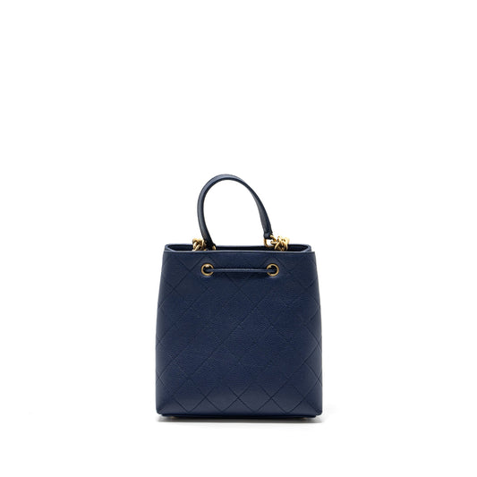 Chanel Top Handle Drawstring Bucket Bag Caviar Navy