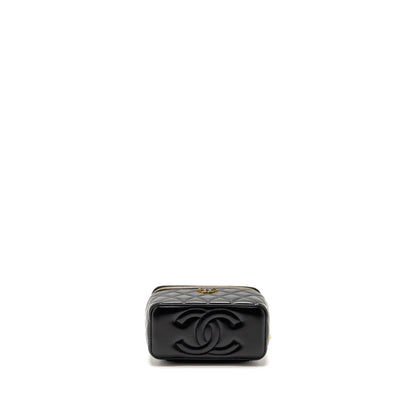 Chanel 24a Long Vanity Case With CC Logo Adjustable Chain Lambskin Black (microchip)