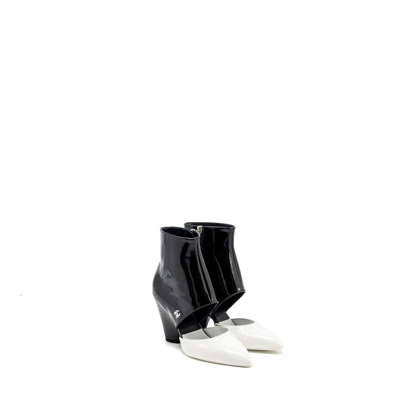 Chanel size 36 ankle boots patent black / white