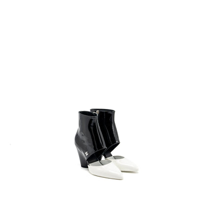 Chanel size 36 ankle boots patent black / white