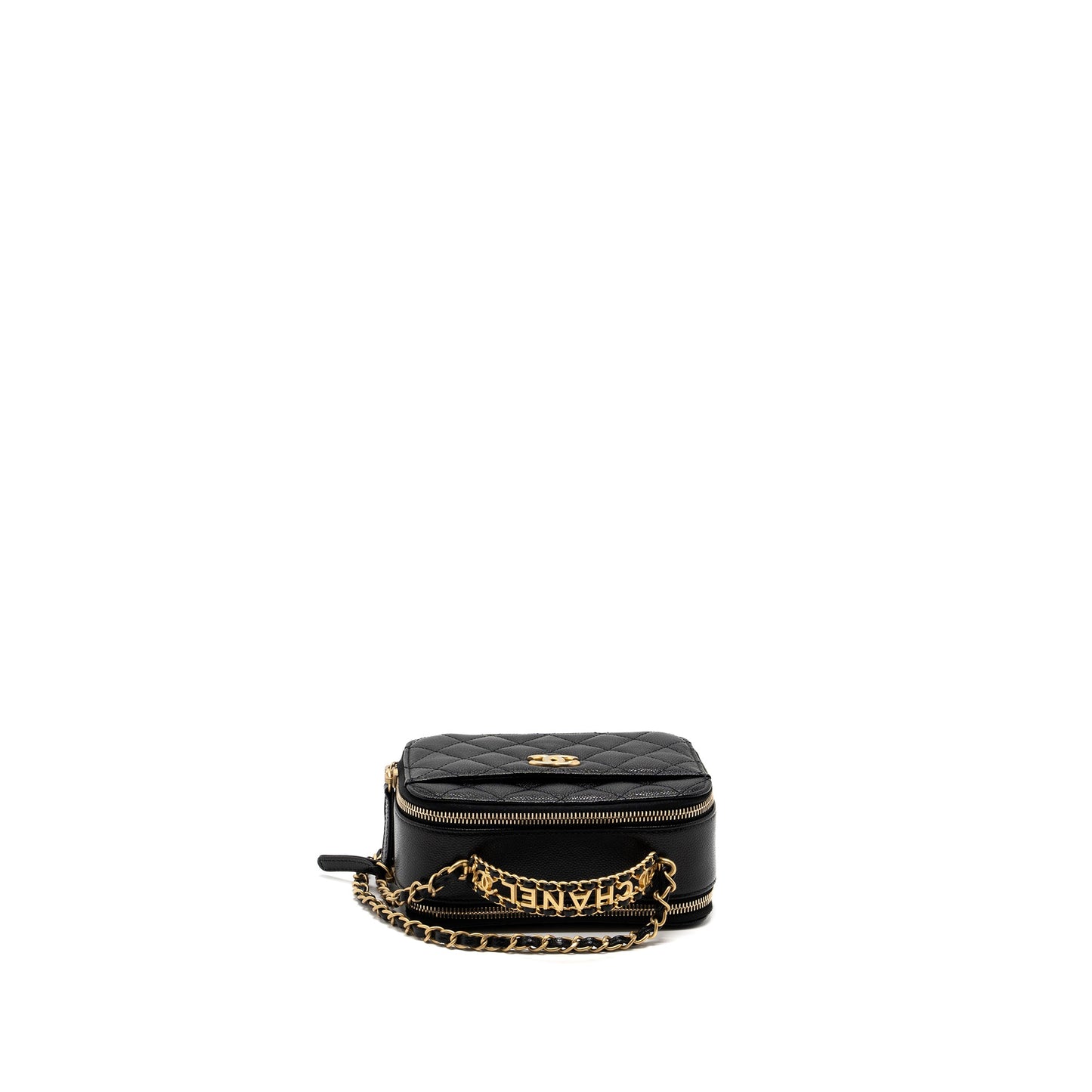 Chanel 22S Letter Top Handle Small Vanity Case Caviar Black Brushed  (Microchip)