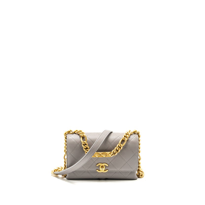 Chanel Mini Quilted Flap Bag With Chain Handle Caviar Grey  (microchip)