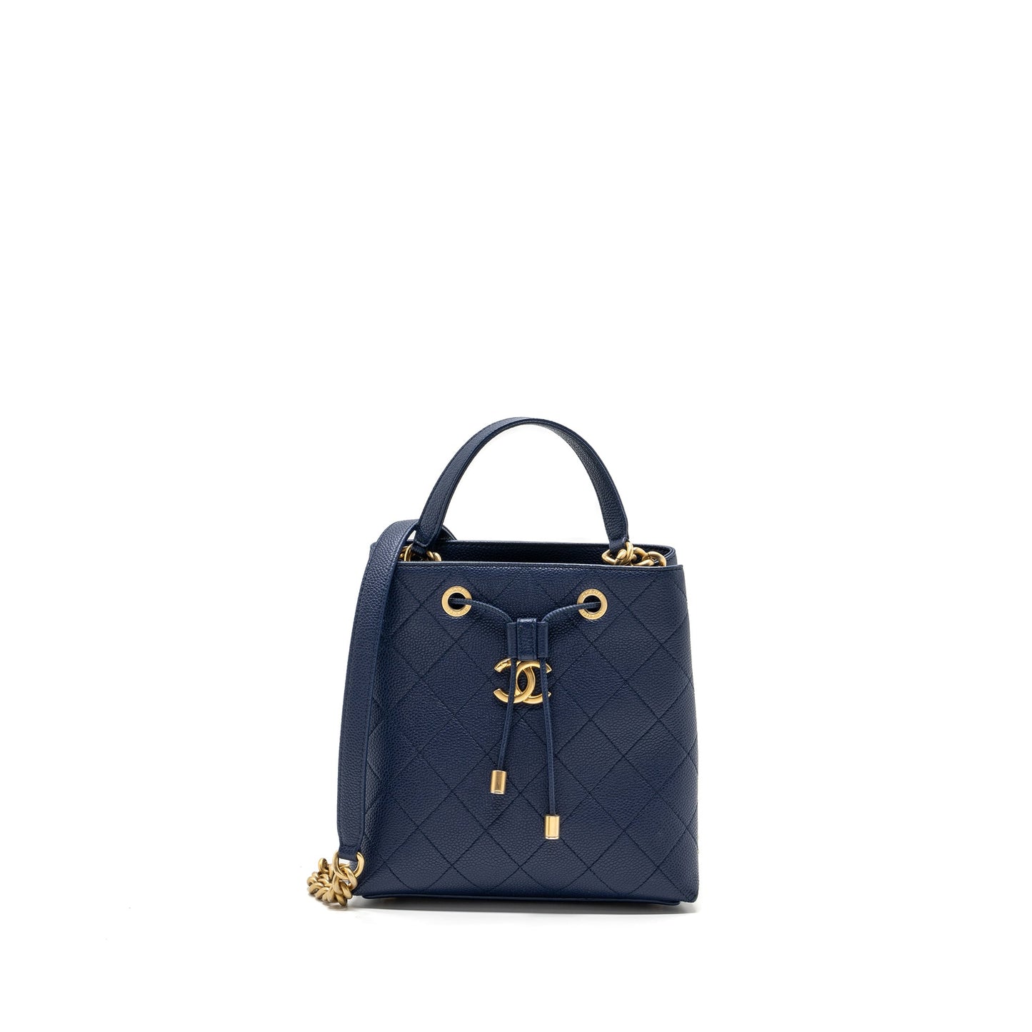 Chanel Top Handle Drawstring Bucket Bag Caviar Navy