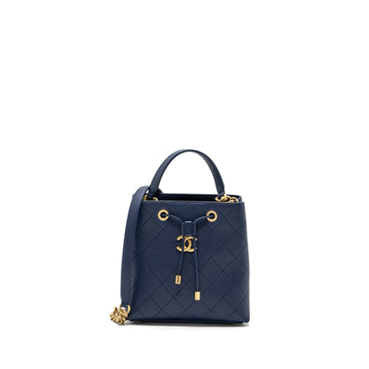 Chanel Top Handle Drawstring Bucket Bag Caviar Navy