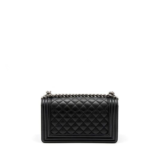 Chanel Medium Boy Bag Grained Calfskin Black Ruthenium Hardware