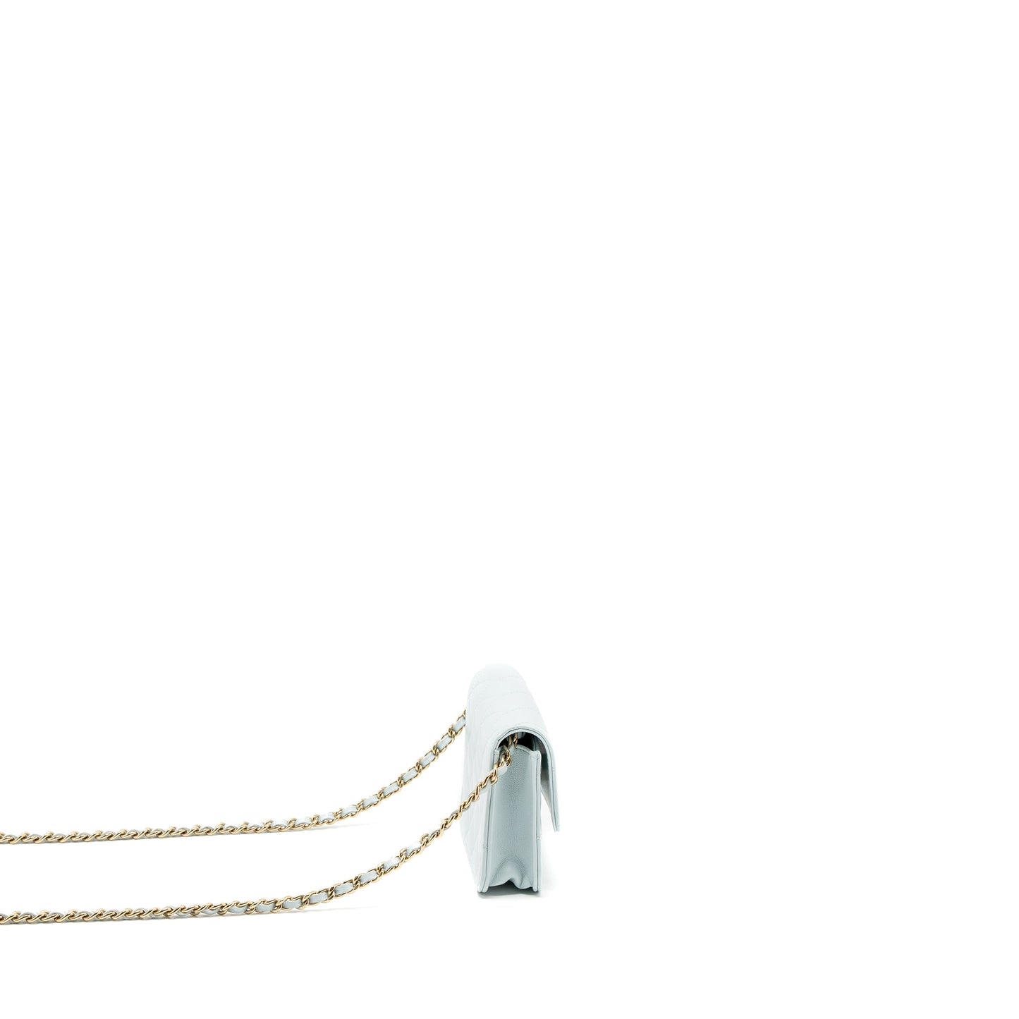 Chanel Mini Flap Bag Ribbon Chains Lambskin Light Blue L