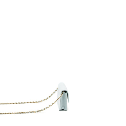 Chanel Mini Flap Bag Ribbon Chains Lambskin Light Blue L