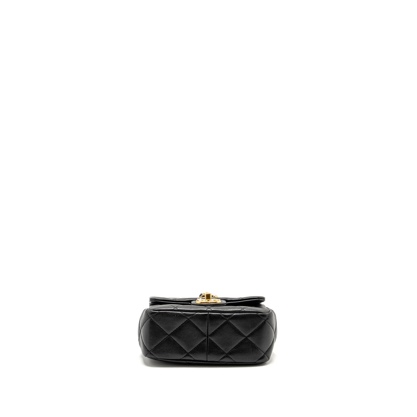 Chanel 23c Round Handle Mini Square Flap Bag Lambskin Black  (microchip)