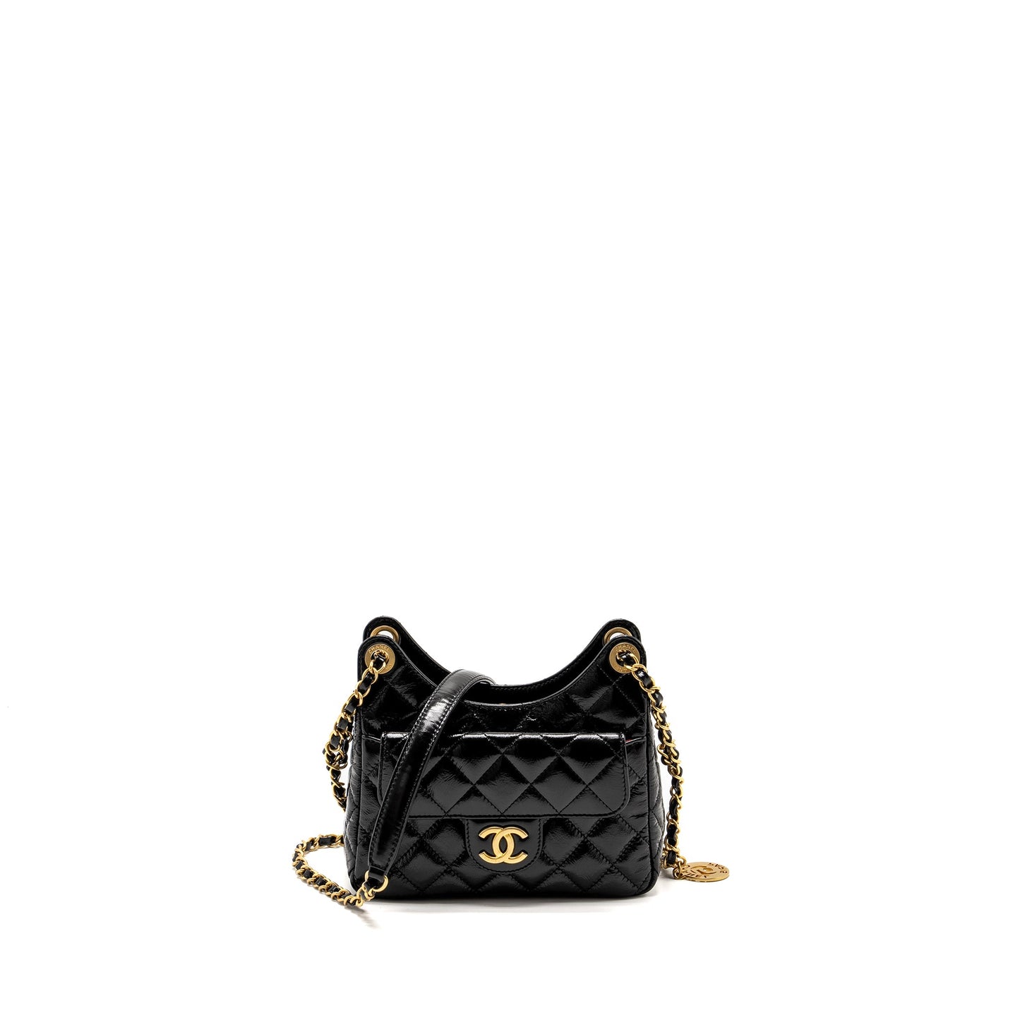 CHANEL 23C Small Hobo bag Shiny Calfskin Black Brushed (Microchip)