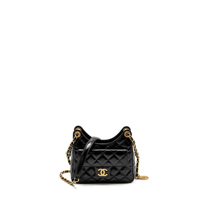 CHANEL 23C Small Hobo bag Shiny Calfskin Black Brushed (Microchip)