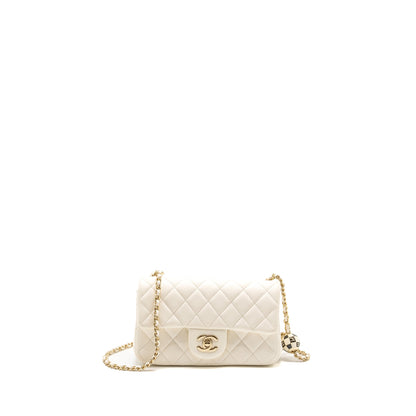 Chanel 23C Pearl Crush Mini Rectangular Flap Bag Lambskin White L (Microchip)