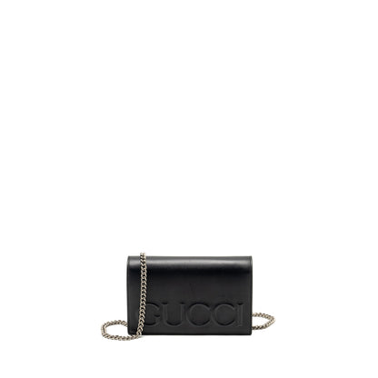 Gucci flap wallet on chain calfskin black SHW