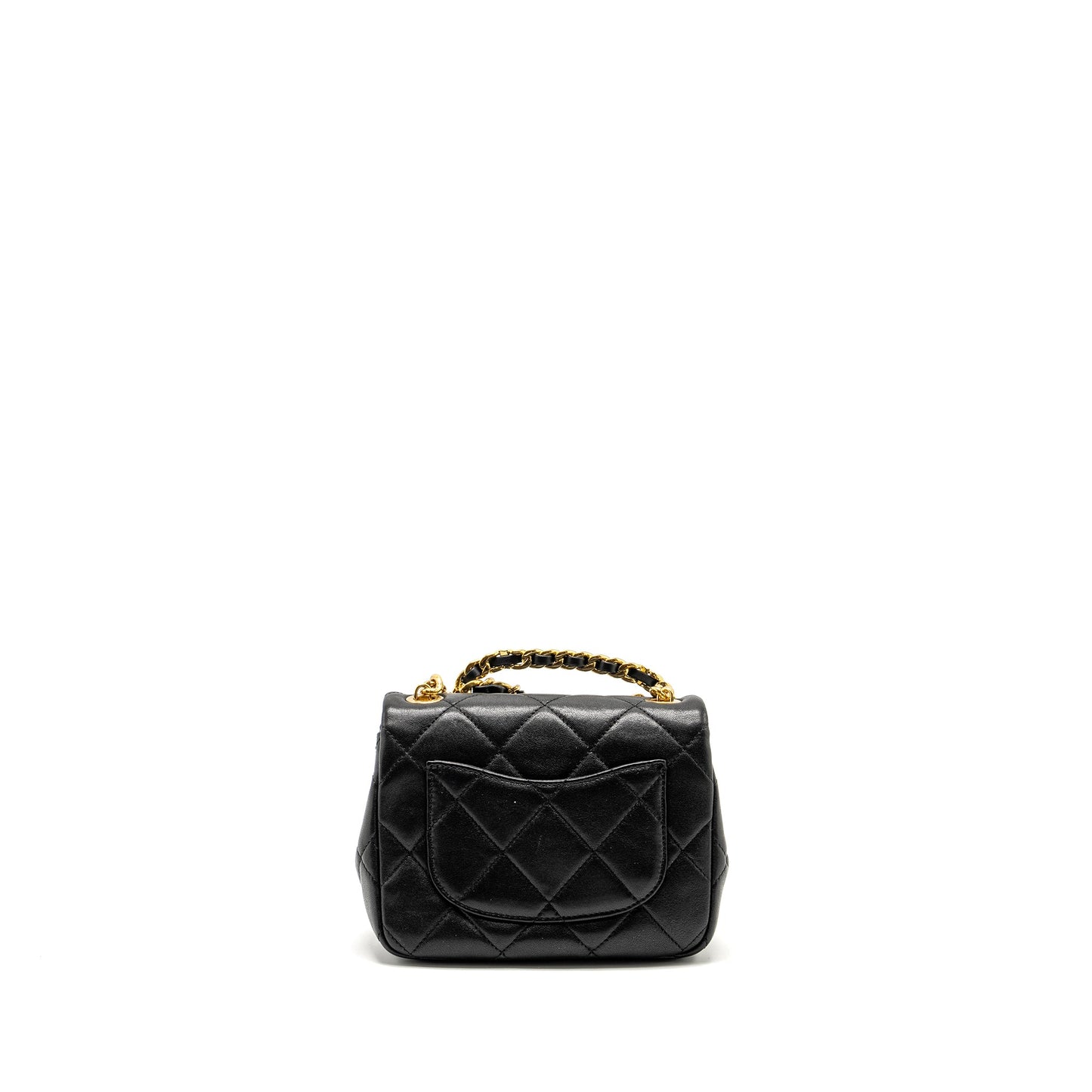 Chanel 23c Round Handle Mini Square Flap Bag Lambskin Black  (microchip)