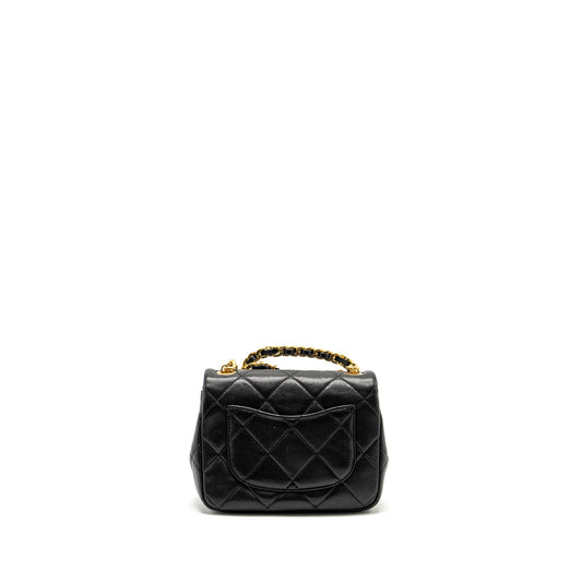 Chanel 23c Round Handle Mini Square Flap Bag Lambskin Black  (microchip)
