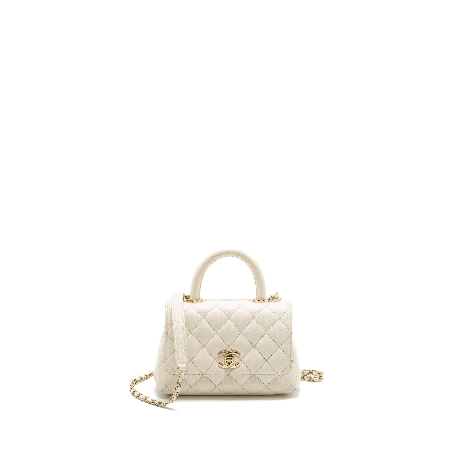 Chanel Mini Coco Handle Caviar White L (Microchip)