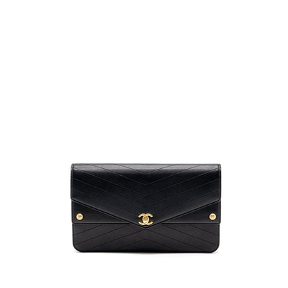 Chanel Voyage Chevron Clutch Calfskin Black