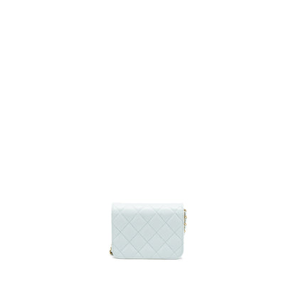 Chanel Mini Flap Bag Ribbon Chains Lambskin Light Blue L