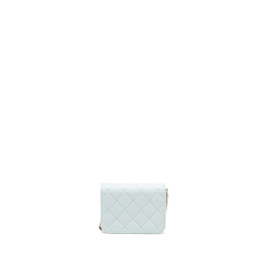 Chanel Mini Flap Bag Ribbon Chains Lambskin Light Blue L