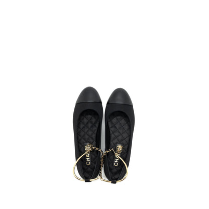 Chanel Size 37 Ballerinas Shoes Canvas/Leather Black L