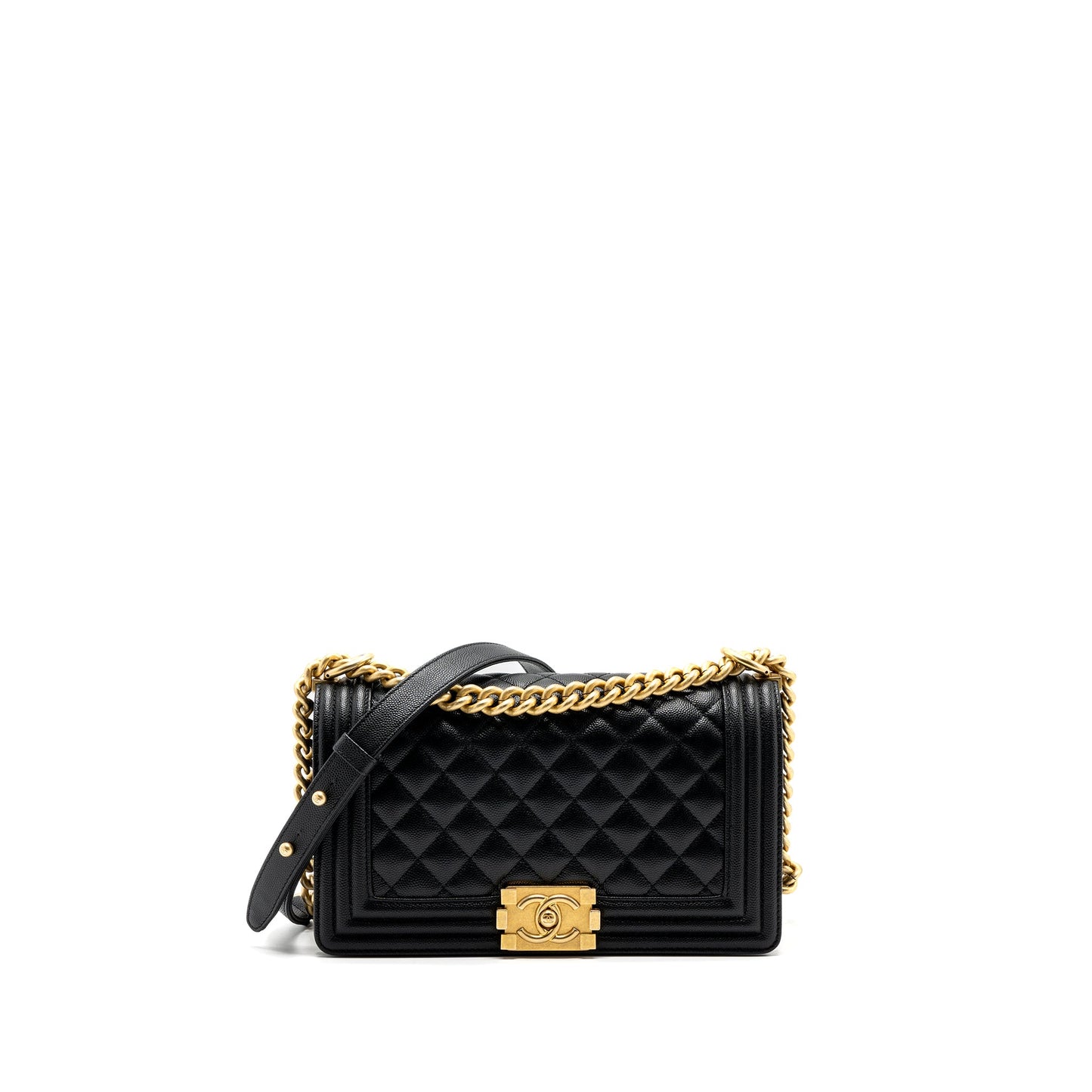 Chanel medium boy bag caviar black brushed  (microchip )