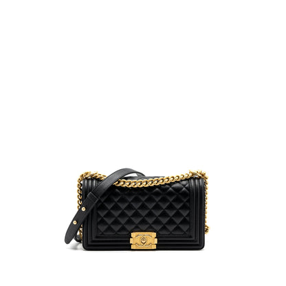 Chanel medium boy bag caviar black brushed  (microchip )