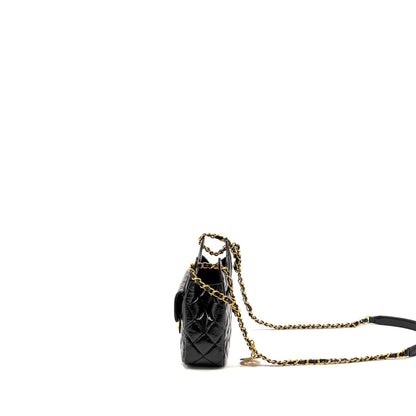 CHANEL 23C Small Hobo bag Shiny Calfskin Black Brushed (Microchip)