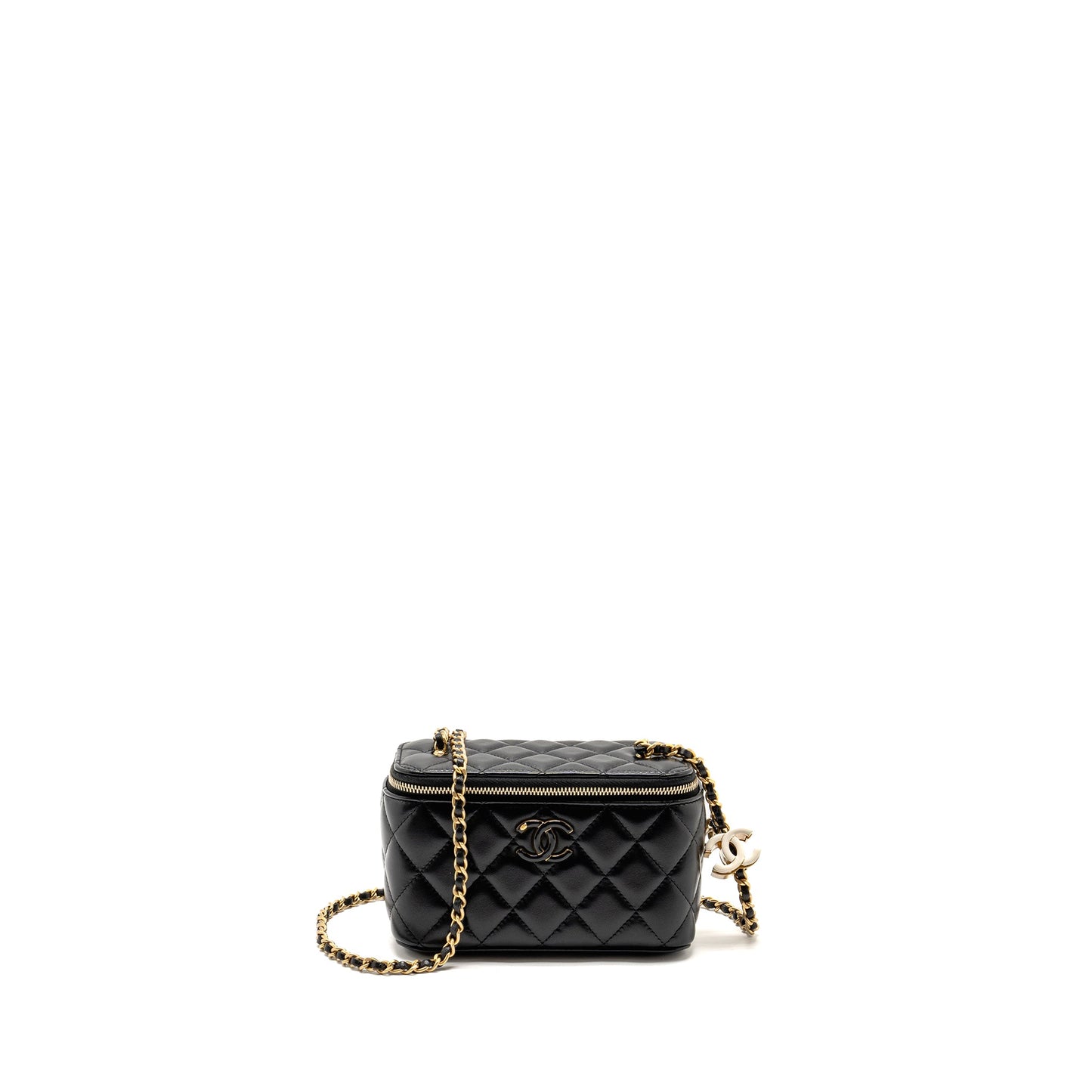Chanel 24a Long Vanity Case With CC Logo Adjustable Chain Lambskin Black (microchip)
