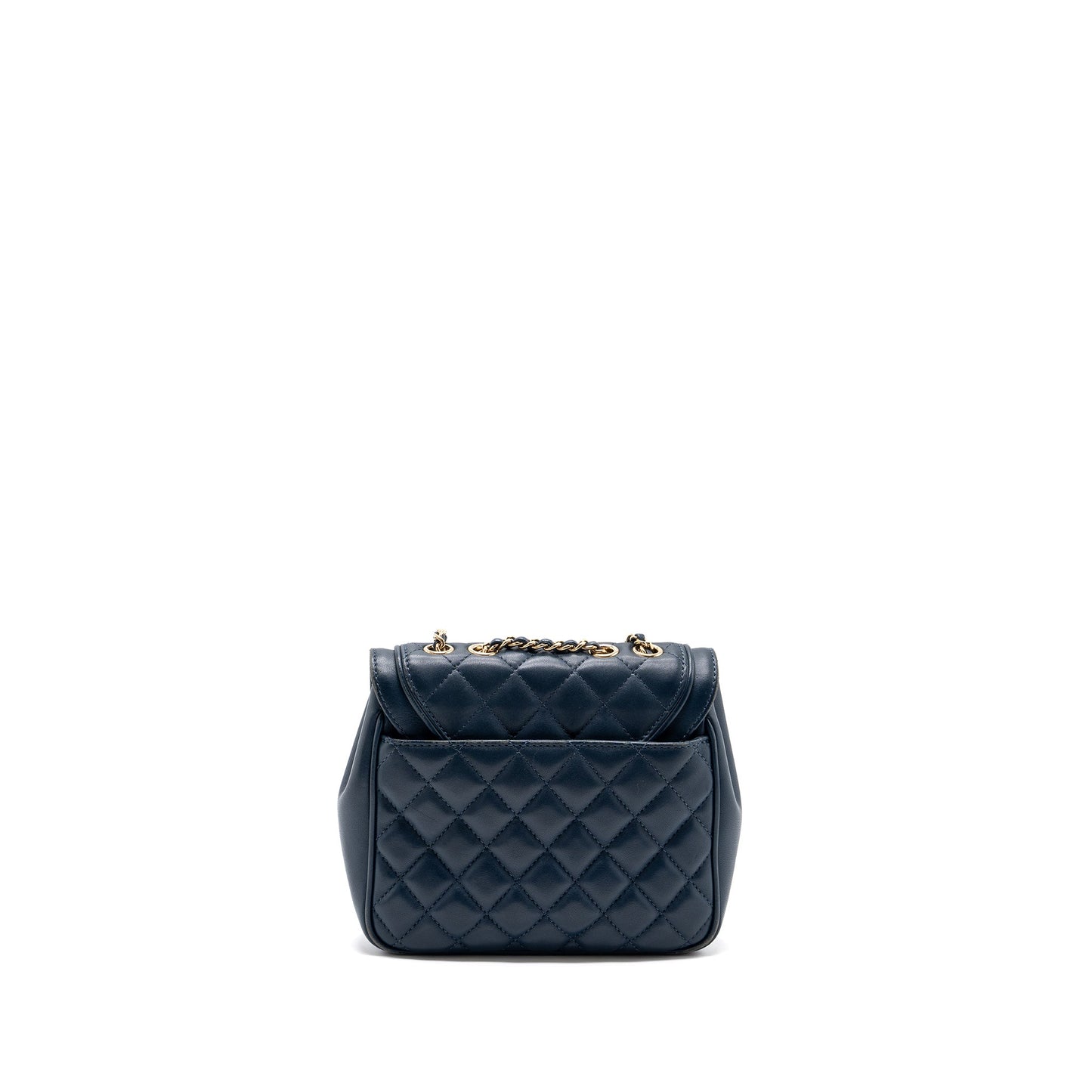 Chanel Quilted Flap Crossbody Bag Lambskin Dark Blue L