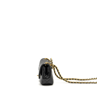 Chanel 23c Round Handle Mini Square Flap Bag Lambskin Black  (microchip)