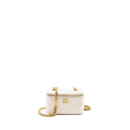 Chanel Letter/ CC Logo Chain Long Vanity Case Lambskin White  (Microchip)