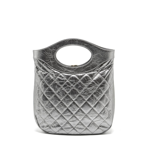 Chanel 31 BAG Quilted Crumpled Calfskin Metallic Silver