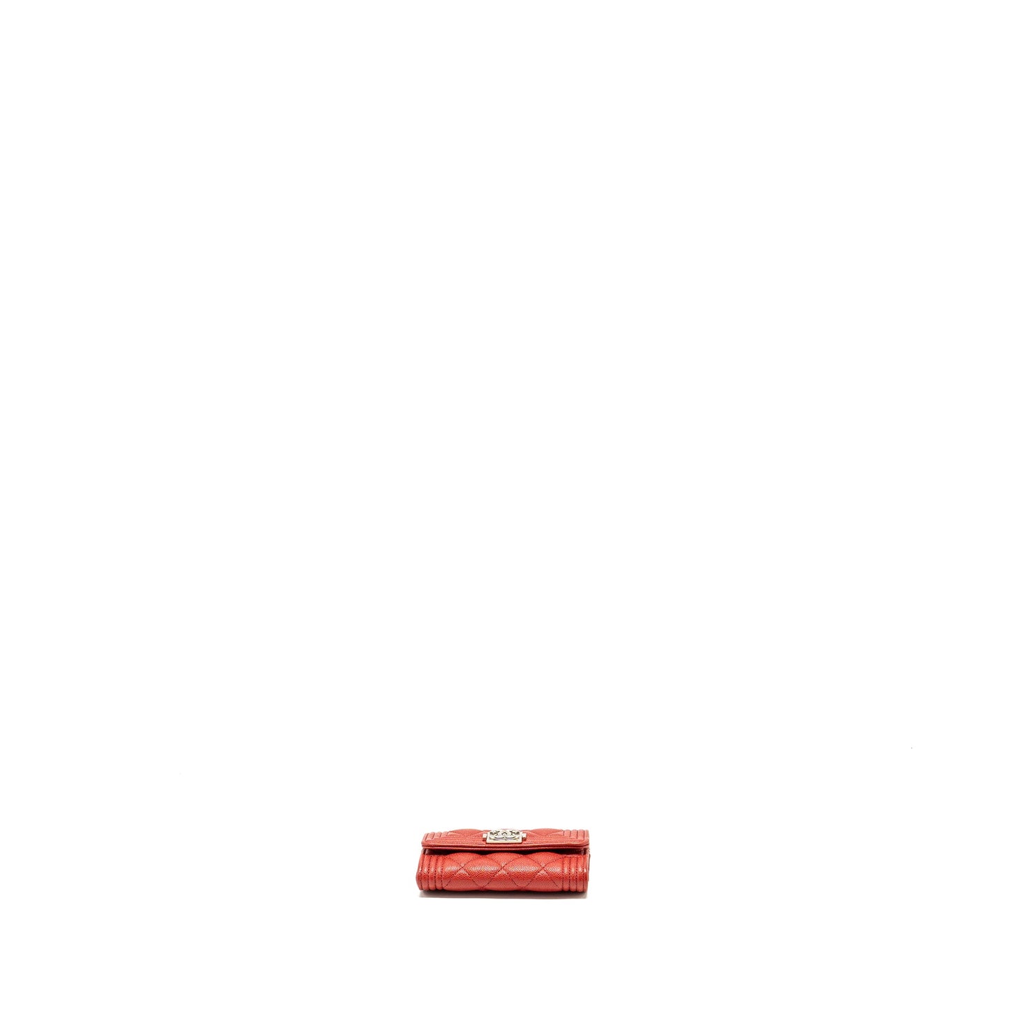 CHANEL Boy Flap Card Holder Caviar Red